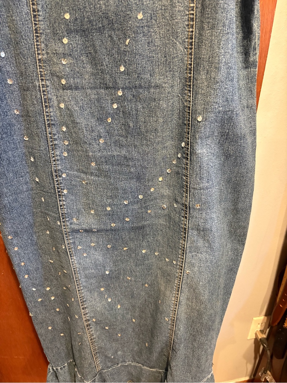 Ashley Stewart Blue Denim Maxi Dress with Subtle Stud Detail.